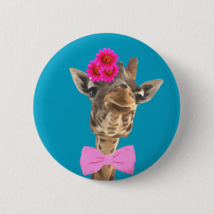 Giraffe cute and funny jungle animal 6 cm round badge