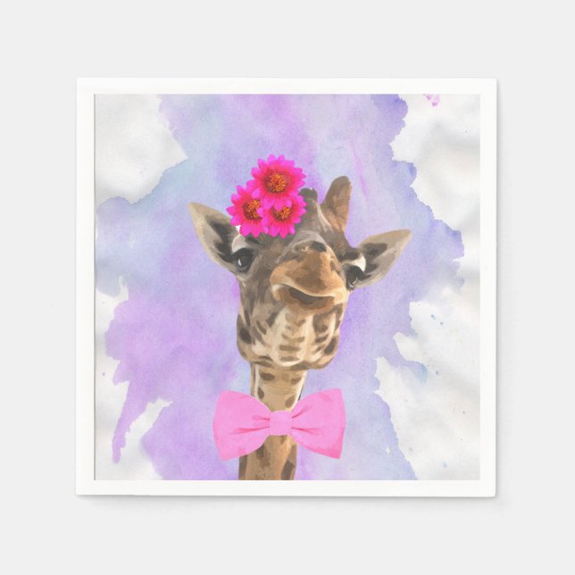 Giraffe cute funny jungle animal watercolor napkin (Front)