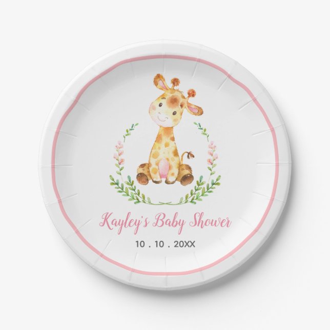 Giraffe (Cute Safari Animal)  Baby Shower Paper Plate (Front)