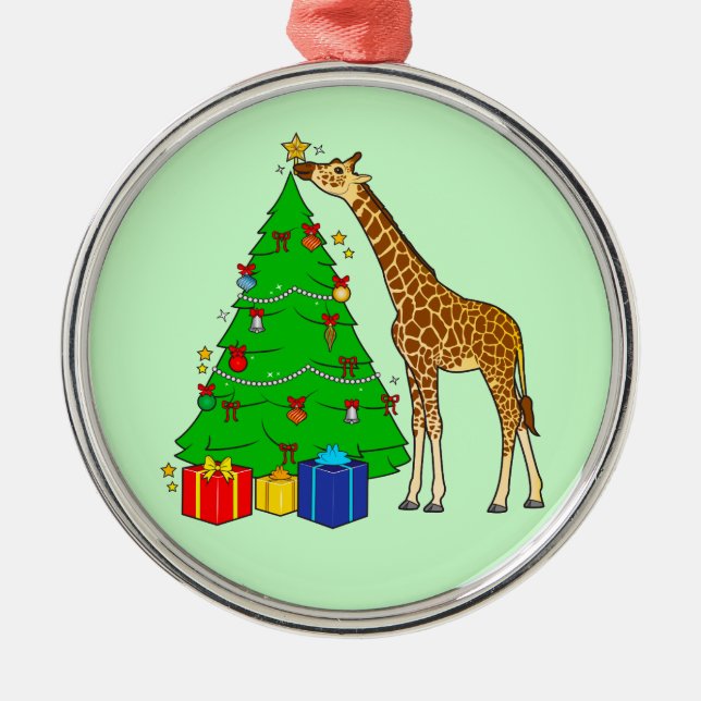 Giraffe Decorating Christmas Tree with Star Metal Tree Decoration (Front)
