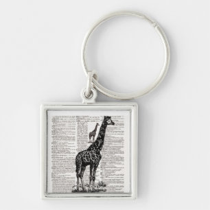 Giraffe Dictionary Art Key Ring