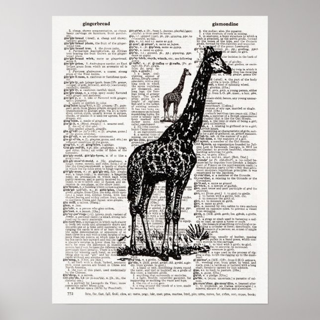 Giraffe Dictionary Art Poster (Front)