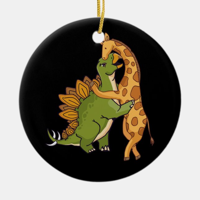 Giraffe Dinosaur Hug Love Dino Animals Safari Hall Ceramic Tree Decoration (Front)