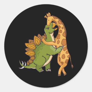 Giraffe Dinosaur Hug Love Dino Animals Safari Hall Classic Round Sticker