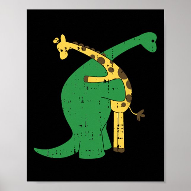 Giraffe Dinosaur Hug Love Dino Animals Safari Hall Poster (Front)