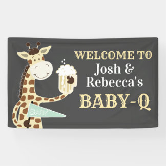 Giraffe drinking Beer Baby-Q Co-ed Baby Shower Banner