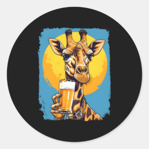 Giraffe Drinking Beer Beer Drinker Safari Zoo Anim Classic Round Sticker