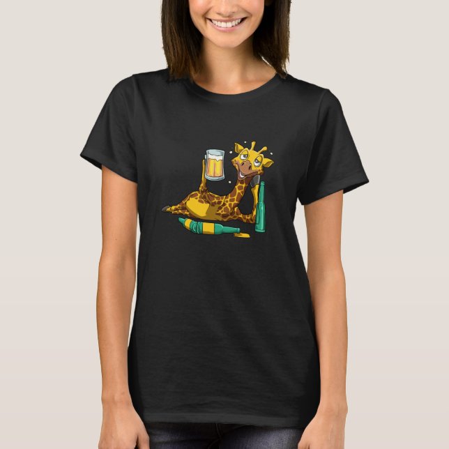 Giraffe drinking Beer T-Shirt (Front)