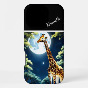 Giraffe Drinking Under Moonlight iPhone 16 Pro Max Case
