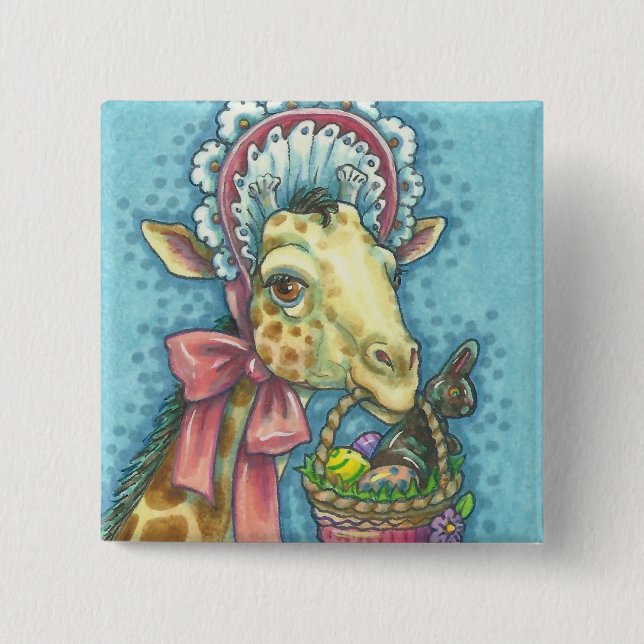 GIRAFFE EASTER SPRING BONNET HOLIDAY BUTTON Square (Front)