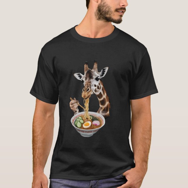 Giraffe Eating Ramen Realistic T-Shirt (Front)