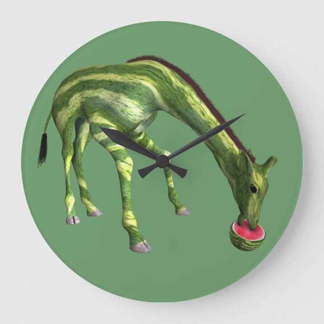 Giraffe Eating Watermelon Large Clock (Front)