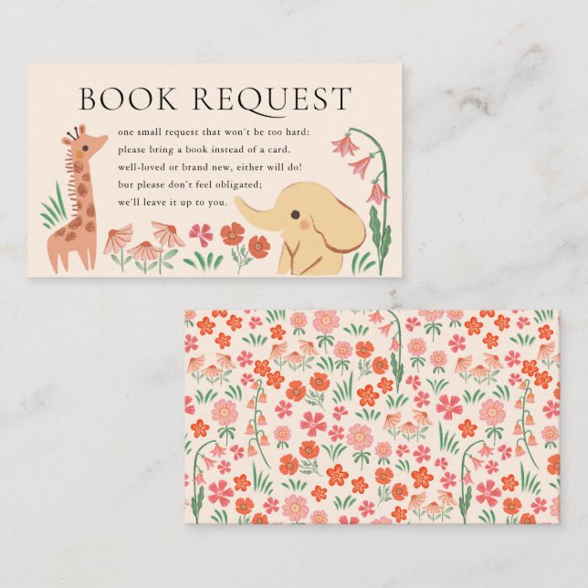 Giraffe Elephant Jungle Zoo Animal Book Request Enclosure Card (Front/Back)