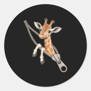 Giraffe Emerging From A Zipper Classic Round Sticker
