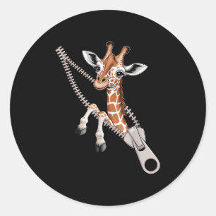 Giraffe Emerging From A Zipper Funny Costume Boys Classic Round Sticker