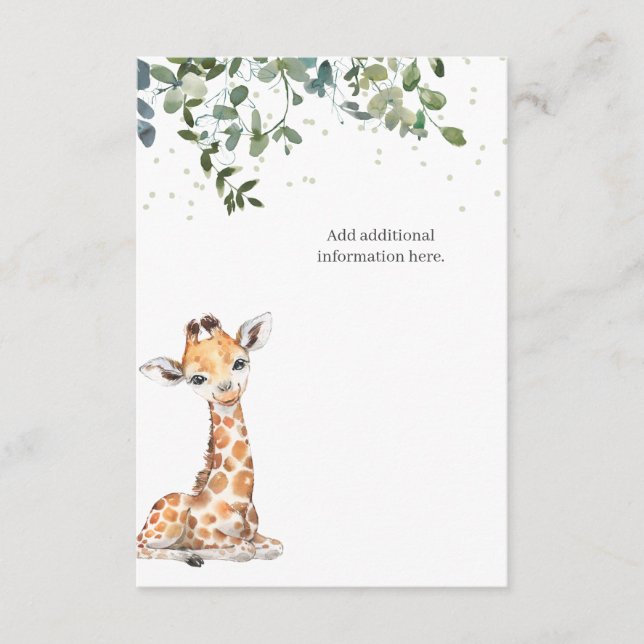 Giraffe Eucalyptus Baby Shower Enclosure Card (Front)