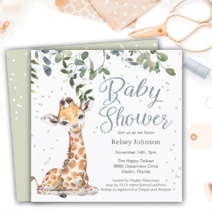 Giraffe Eucalyptus Greenery Baby Shower Invitation