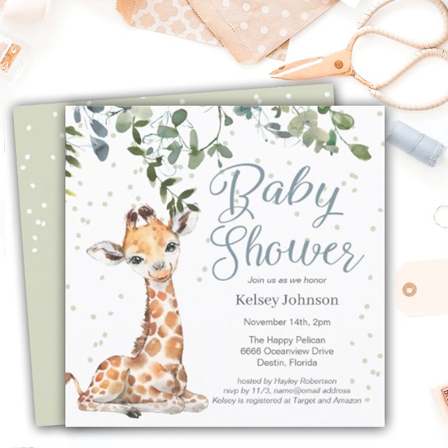 Giraffe Eucalyptus Greenery Baby Shower Invitation (Creator Uploaded)