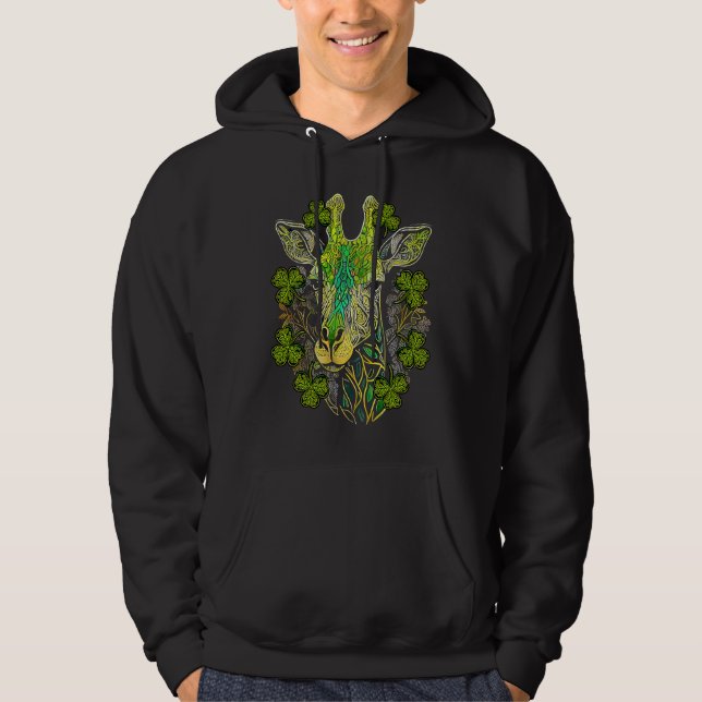 Giraffe Face Head Mandala Irish Shamrock C St Patr Hoodie (Front)