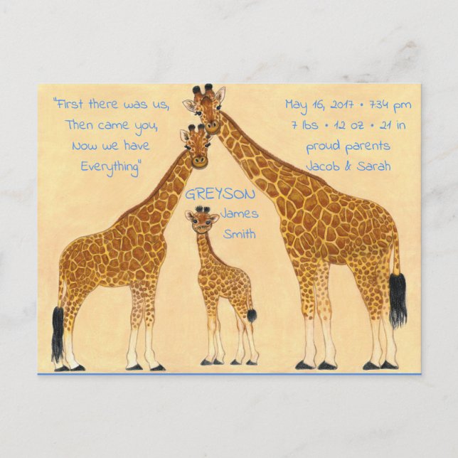 Giraffe Family - Birth Announcement (Front)