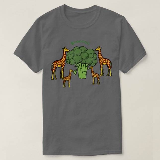 Giraffe Family Eating Broccoli Tree  T-Shirt (Design Front)
