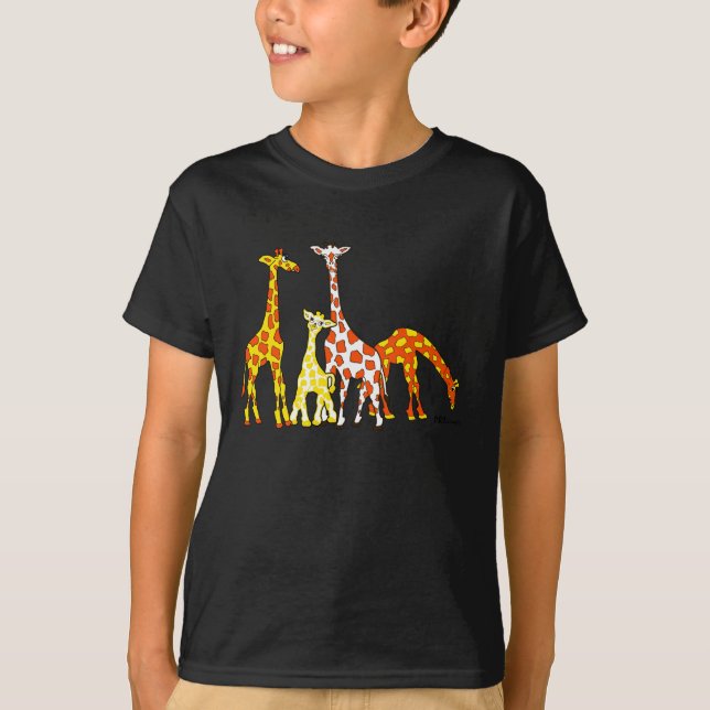 Giraffe Family In Orange and Yellow Kid's Tshirt (Front)