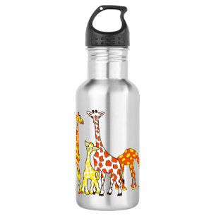 Giraffe Family In Orange and Yellow Water Bottle