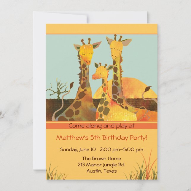 Giraffe Family Kids Birthday Party Invitation (Front)