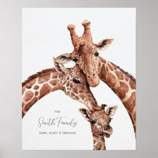 Giraffe Family Portrait, Nursery New Born Wall Art