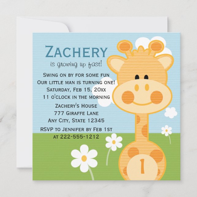 Giraffe First Birthday (Custom Any Age) Invitation (Front)