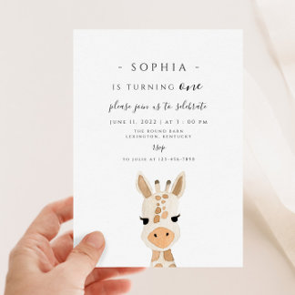 Giraffe First Birthday  Invitation