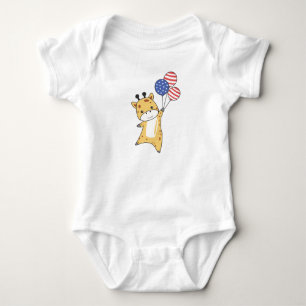 Giraffe Flies Balloons Usa Above Cute Animals Zoo Baby Bodysuit