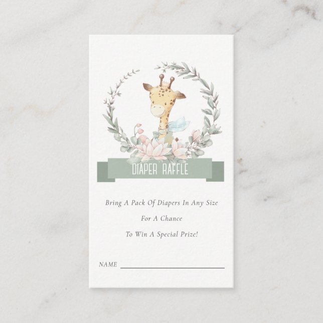 Giraffe Floral Wreath Diaper Raffle Baby Shower Enclosure Card (Front)
