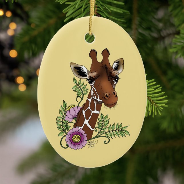 Giraffe Flowers Yellow Cute Wildlife Ceramic Tree Decoration (Creator Uploaded)