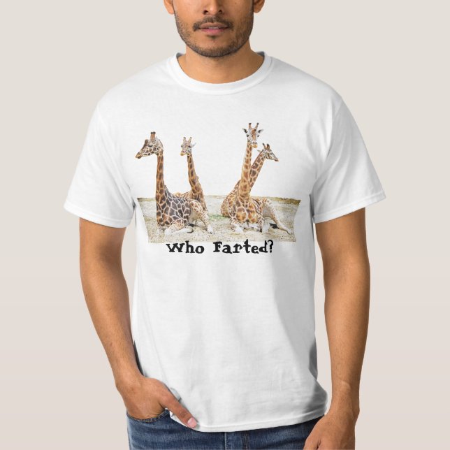 Giraffe Fun Photo -  Four Giraffe's Who Farted? T-Shirt (Front)