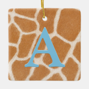 Giraffe Fur Personalised Monogram & Message Blue Ceramic Ornament