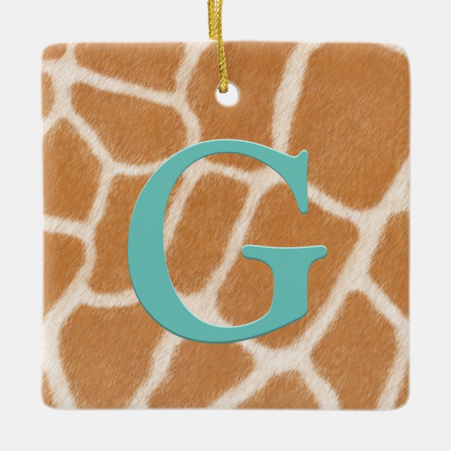 Giraffe Fur Personalised Monogram & Message Kids Ceramic Ornament (Front)
