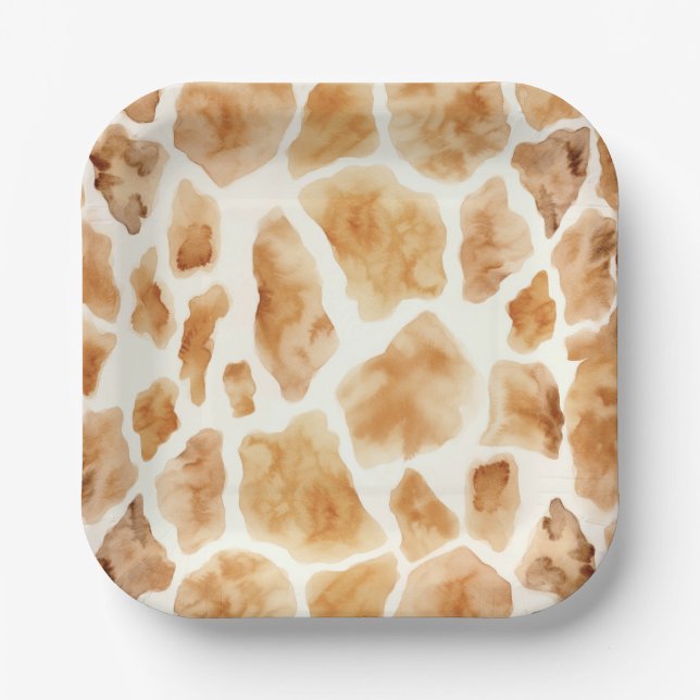 Giraffe Fur Print Pattern Modern Safari Party Paper Plate (Front)