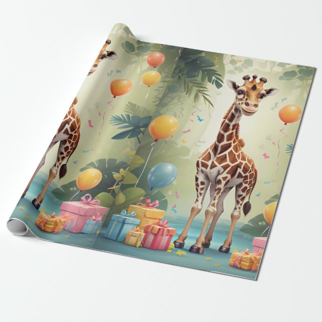 Giraffe & Gifts in the Jungle | Wrapping Paper (Unrolled)