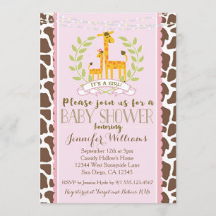Giraffe Girl Pink Baby Shower Invitation