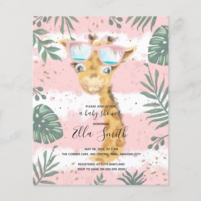 Giraffe girl pinky baby shower invitation (Front)