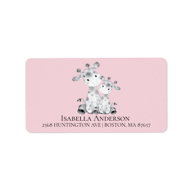 Giraffe Girls Baby Shower Address Label (Front)