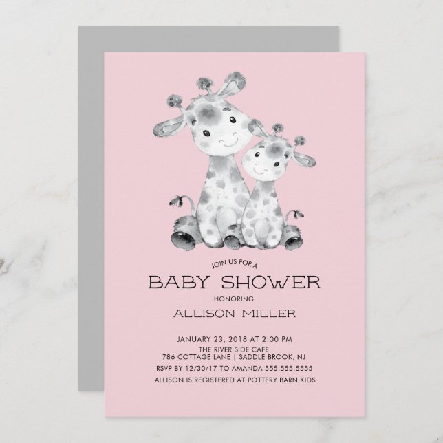 Giraffe Girls baby Shower Invitation (Front/Back)