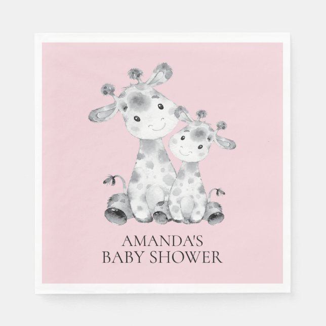 Giraffe Girls Baby Shower Paper Napkins (Front)