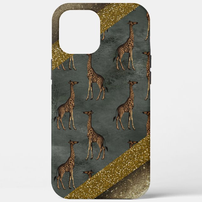 Giraffe Gold Glitter Elegant Green Safari Animal Case-Mate iPhone Case (Back)