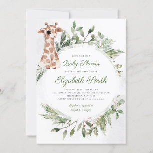 Giraffe Greenery Gender Neutral Animal Baby Shower Invitation
