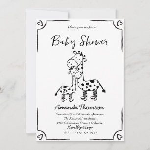 Giraffe Hand Drawn baby shower Invitation