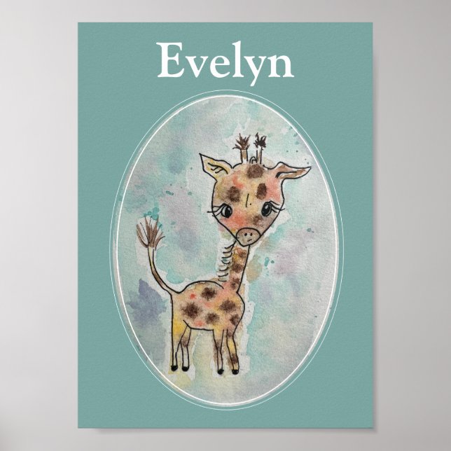 Giraffe Hand Painted Personalised Watercolor Poster (Front)