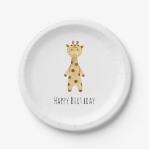 Giraffe "Happy Birthday" cute minimalist   Paper Plate