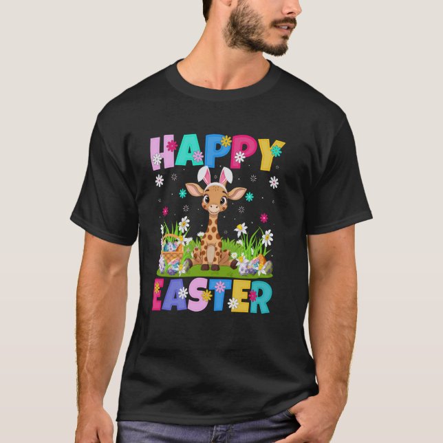 Giraffe Happy Easter Egg Hunt Bunny Ear Giraffe Ea T-Shirt (Front)